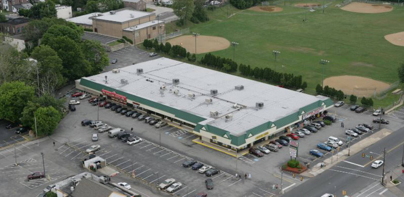 Birds eye view of 69th Street Plaza in Upper Darby, PA. 